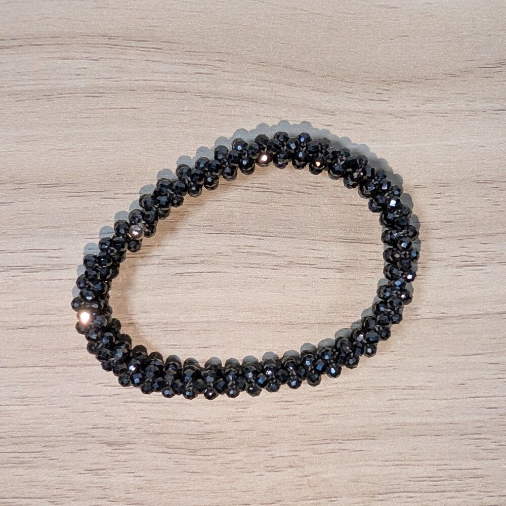 Black Beaded Stretch Bracelet Faceted Crystal Stackable Fashion